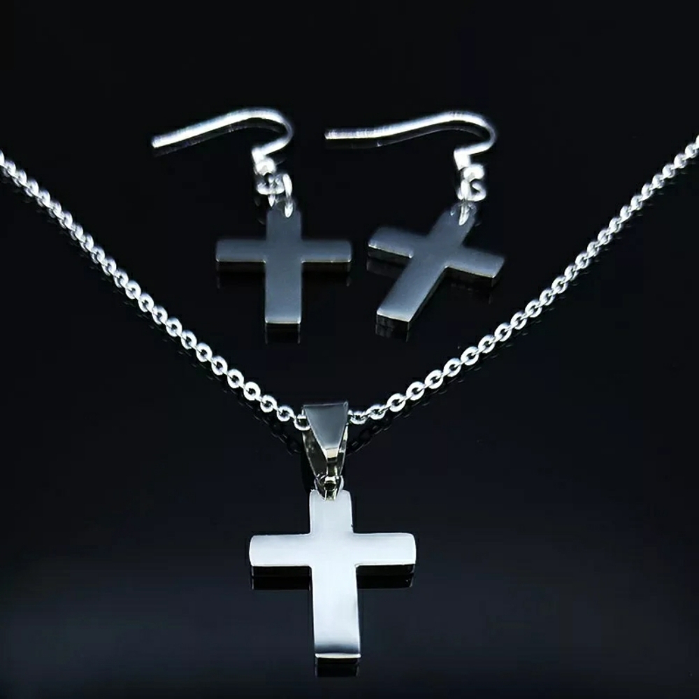 Silver Cross Stainless Steel Jewelry Set - Picture 3 of 4